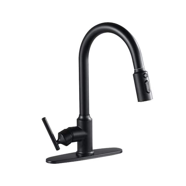 AVITAS 3-Mode Single Handle Pull Down Sprayer Kitchen Faucet with TurboSpray and FastMount in Stainless Steel Matte Black