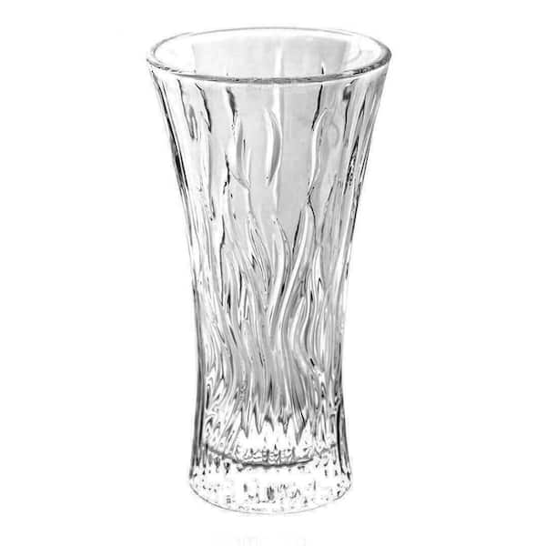 Lorren Home Trends 11. in. Crystal Glass Flame Cut Round Flower Vase for Home Decor, Clear
