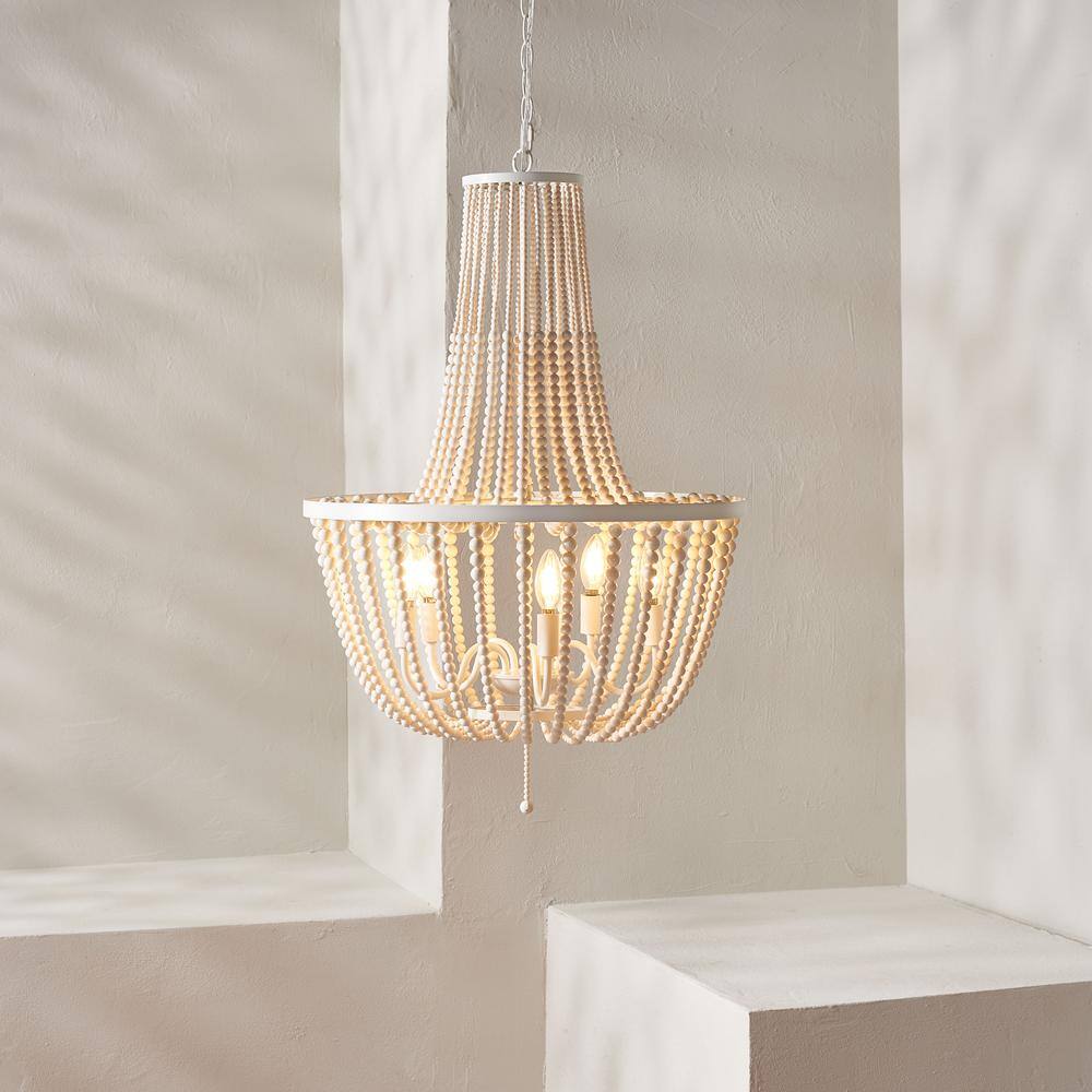 Elanie Cream Wood Beads 5-Light LED Pendant