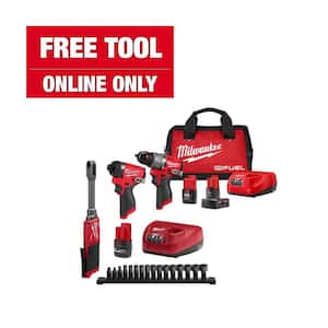 M12 FUEL INSIDER 12V Lithium-Ion Brushless Cordless 1/4in-3/8in Extended Reach Box Ratchet Kit w/ M12 2-Tool Combo Kit