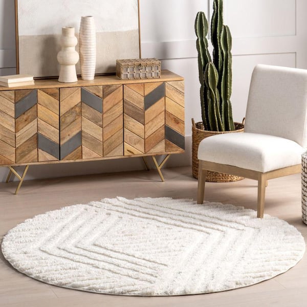 Nuloom Ellie Traverse Shag Geometric 8 ft. Round Ivory Indoor Area Rug