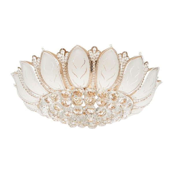 OUKANING 23.62 in. 7-Light Modern Gold Lotus Flower Shape Crystal