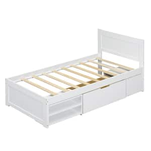 Qualler Antique White Wood Frame Full Platform Bed With Two Double ...