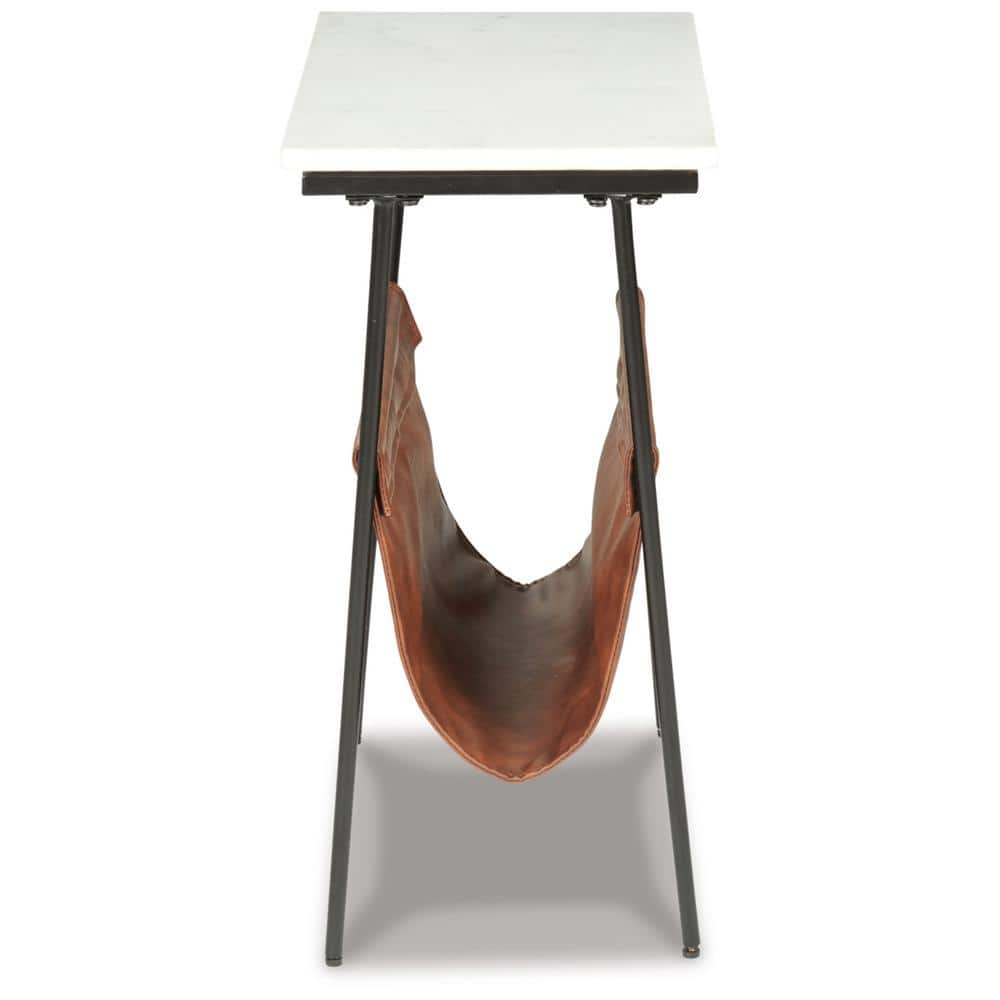 Etanbury 11.13 in. Brown/White Rectangular Marble End Table with Magazine Holder - thumbnail 2