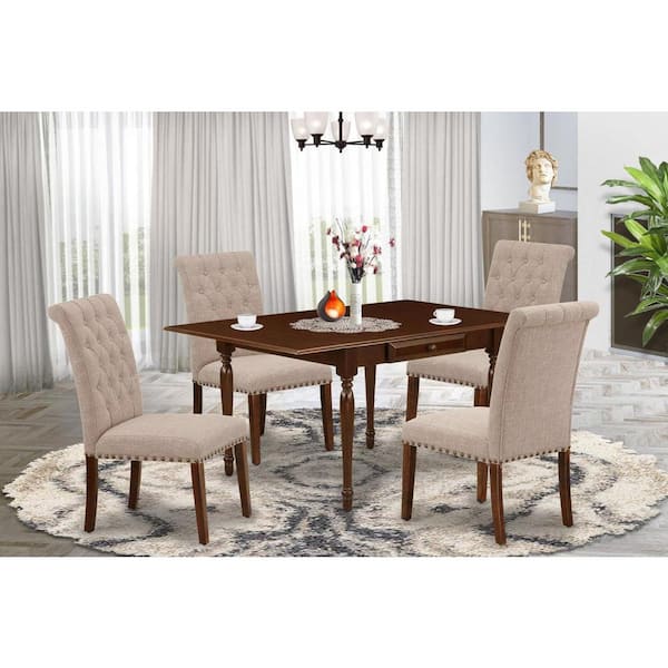 East West Furniture 5-Piece Mahogany Finish Solid Wood Top - Dining Room Set with Dropleaf - Seats 4