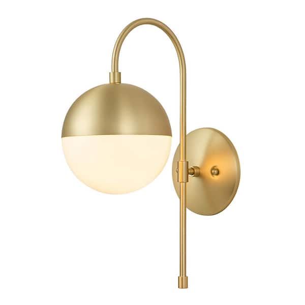 HUOKU Nimbus 1-Light Brass Wall Sconce with Half-Globe Opal