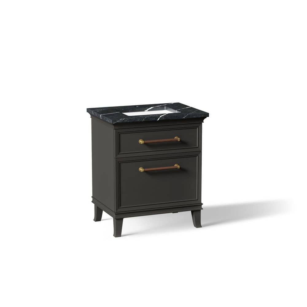 Artifacts 30 in. Freestanding Carbon Oak Bath Vanity with Black Eternal Marquina Quartz Top and Brass Hardware price history on PriceWatchPro