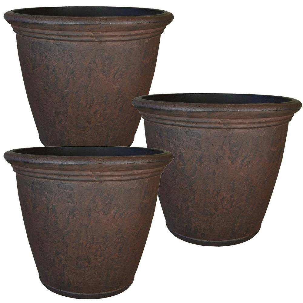 Sunnydaze Decor 24 in. Rust Sunnydaze Anjelica Outdoor Polyresin Flower Pot Planter (3Pack) DG