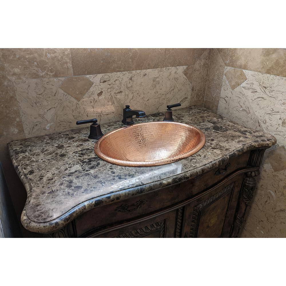19" Oval Hammered Copper Bathroom Sink with Polished Finish