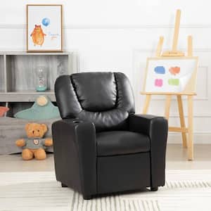 Black Recline, Relax, Rule Kids' Comfort Champions, Push Back Kids Recliner Chair with Footrest & Cup Holders