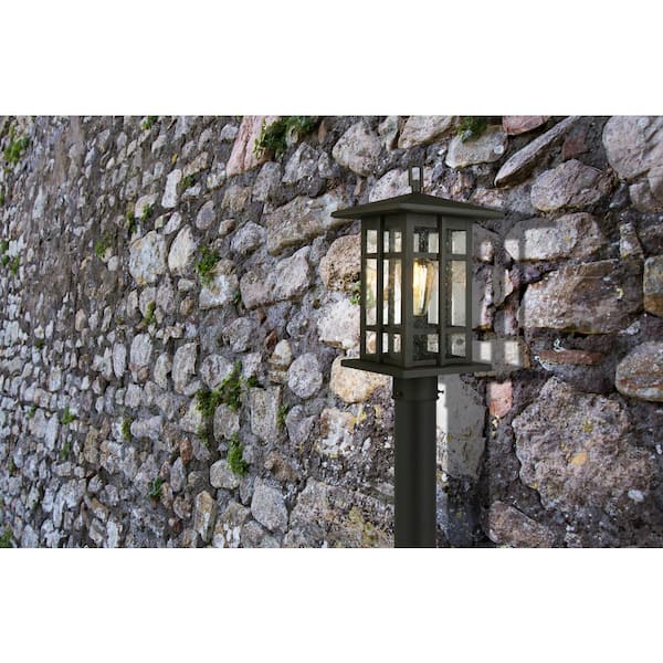 Arlington Creek 7.5 in. W x 15 in. H 1-Light Matte Bronze Outdoor Post Light with Clear Seeded Glass Arlington Creek 7.5 in. W x 15 in. H 1-Light Matte Bronze Outdoor Post Light with Clear Seeded Glass