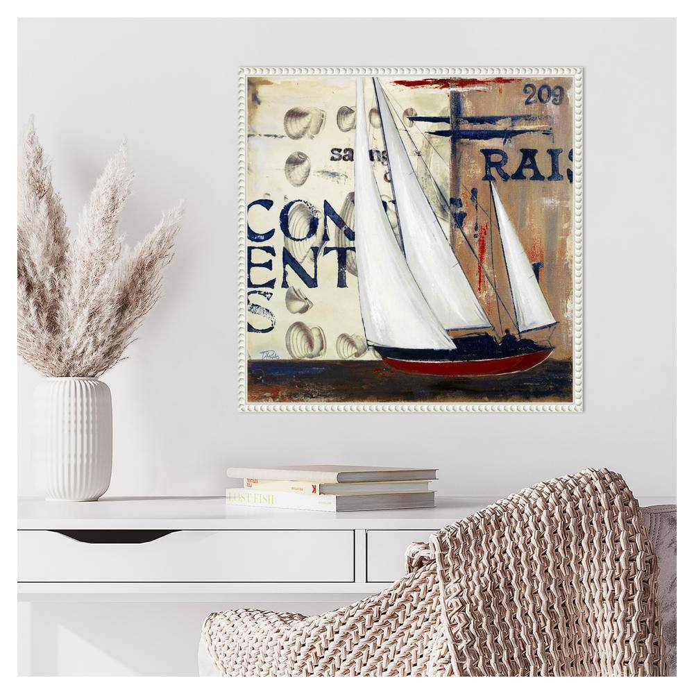 Blue Sailing Race II Abstract Canvas Art with White Floater Frame