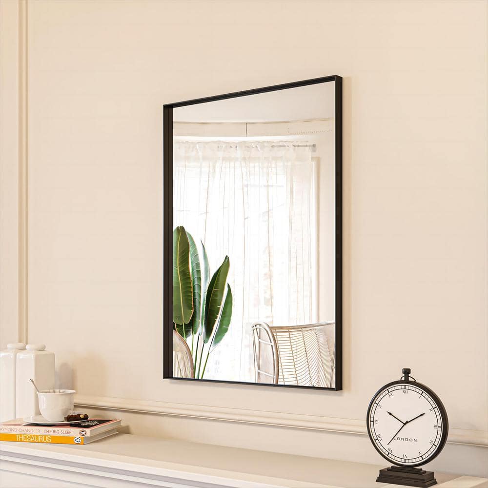 Black Aluminum Framed Rectangular Wall-Mounted Vanity Mirror