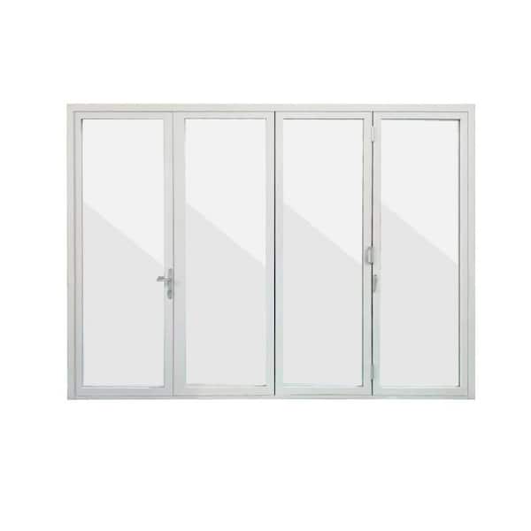144 in. x 96 in. White Aluminum 1-Left Opening/3-Right Folding Outswing 4-Panel Bi Fold Patio Door 1L3R (Interior View)