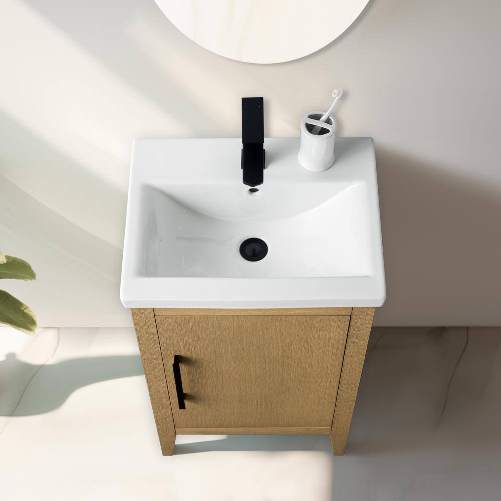 Natural Oak Single Bathroom Vanity with Ceramic Top