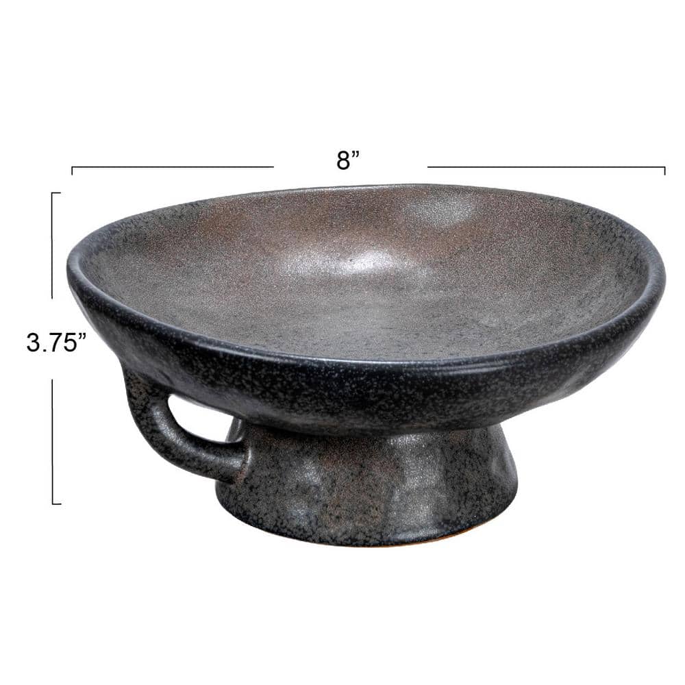 Black Ceramic Footed Serving Bowl with Handles