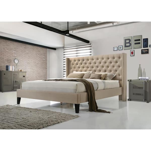 luxeo Pacifica Beige King Upholstered Platform Bed