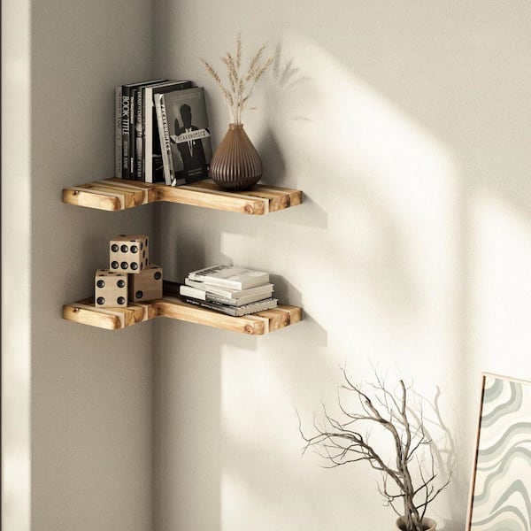 17 in. W x 12 in. D Natural Acacia Wood Corner Decorative Wall