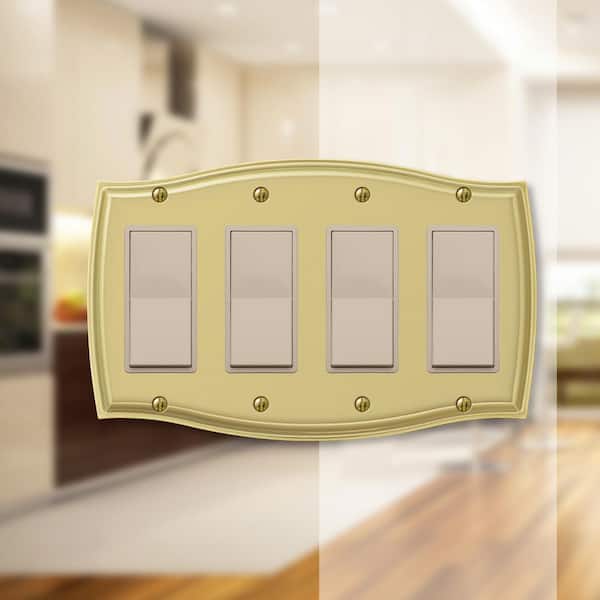 Vineyard 4 Gang Rocker Steel Wall Plate - Polished Brass