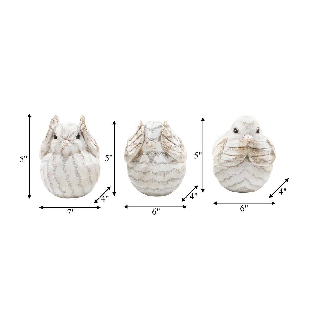 Ivory Resin Hear No Evil, See No Evil, Speak No Evil Bird Figurines