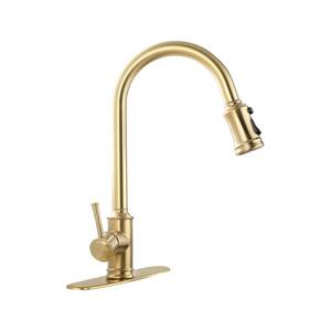 Single Handle Bar Faucet Pull Down Sprayer Kitchen Faucet with ShieldSpray Technology in Brushed Gold