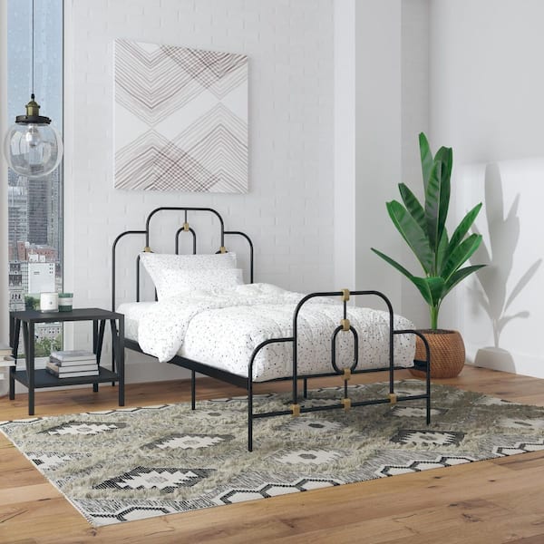 Seafuloy Black-A Metal Frame Twin Platform Bed with Vintage Style Headboard and Footboard, Adjustable Base Height