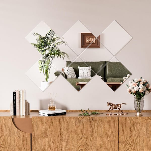 Large 4-Piece 12 in. W x 12 in. H Modern Square Wall-Mounted Framless Mirror Gym Mirror Tiles