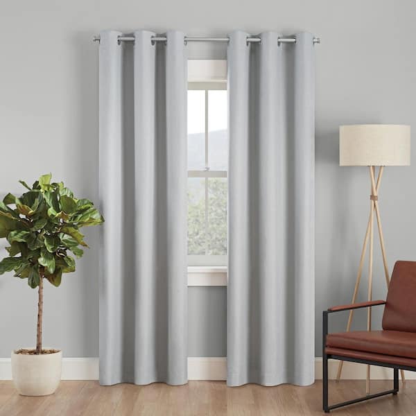 Eclipse Desmond Light Gray Solid Polyester 95 in. L x 40 in. W Blackout Grommet Curtain