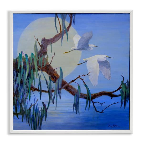 Stupell Industries Shining Moon & Birds by Floy Zittin White Framed Animal Giclee Art Print 24 in. x 24 in.