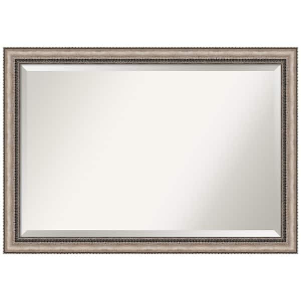 Amanti Art Lyla 40.25 in. x 28.25 in. Modern Silver Rectangle Framed Ornate Silver Bathroom Vanity Mirror