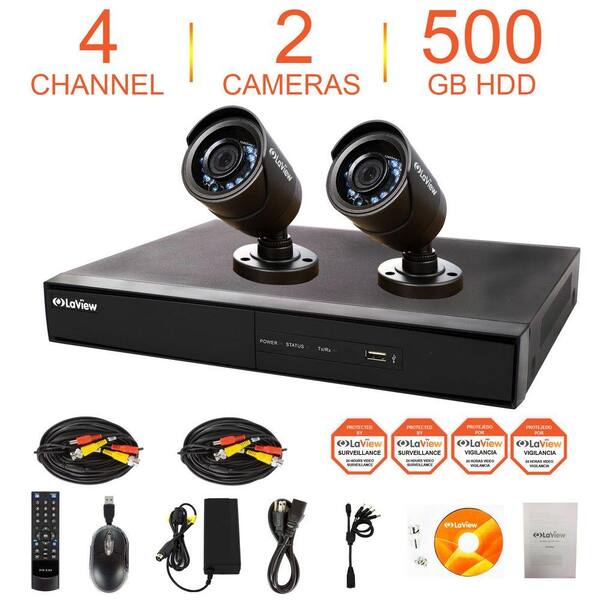 LaView 4-Channel 960H Indoor/Outdoor Surveillance System with 500GB HDD and (2) 600TVL Camera
