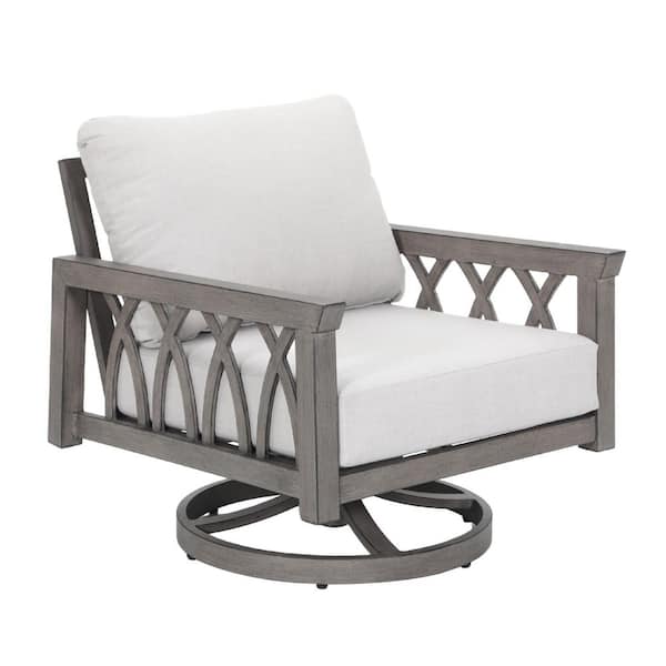 Light Grey Aluminum Outdoor Couch with White Cushions