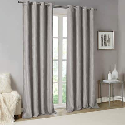 Grey Eyelet Curtains Jacquard Leaf Ready Made Lined Ring Top Curtain Pairs