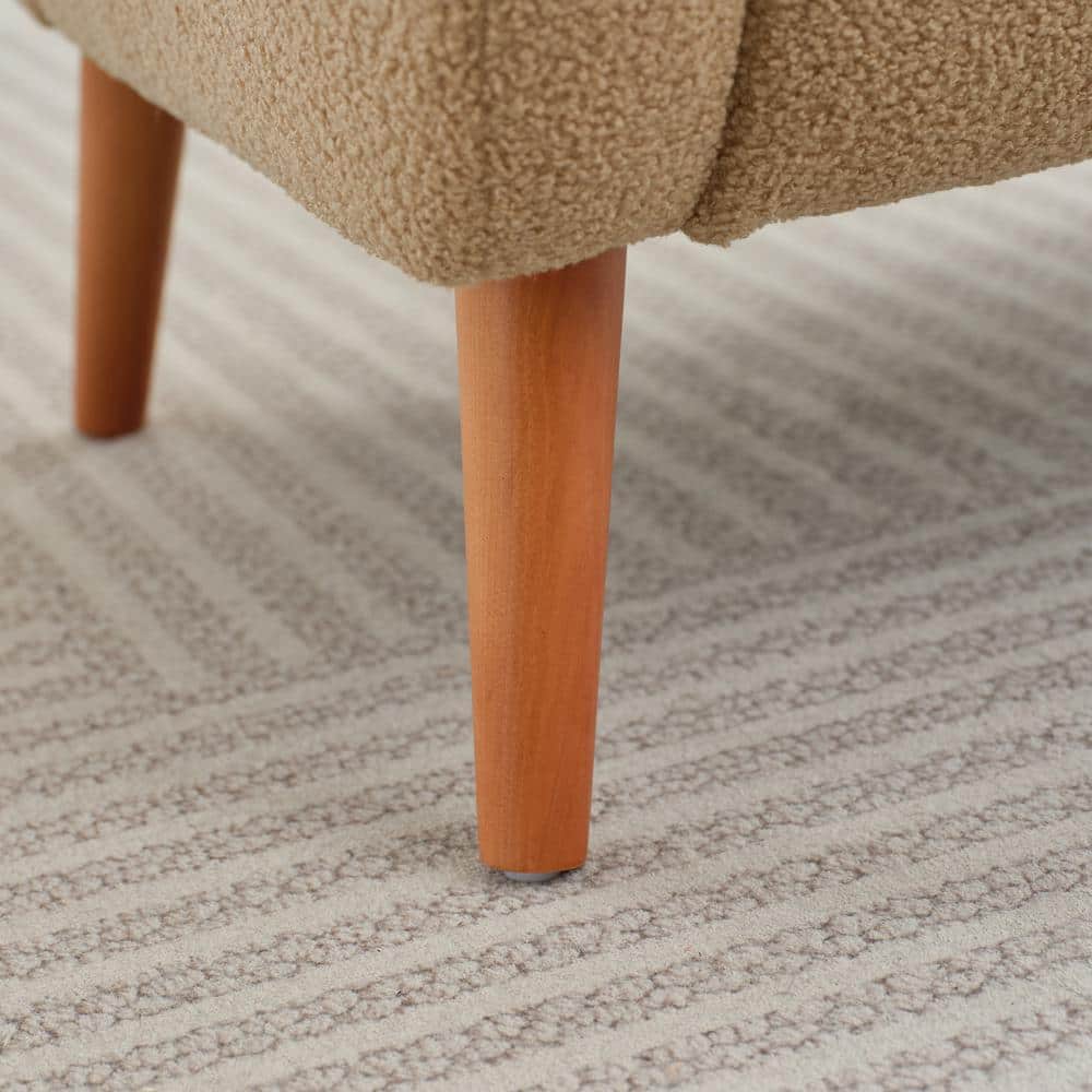 Camel Boucle Upholstered Barrel Accent Chair with Wood Legs