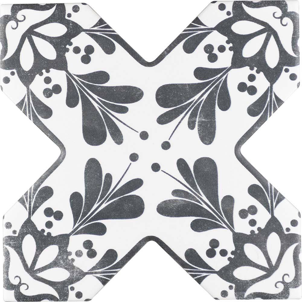 Siena 5.35'' Matte Gray and White Ceramic Cross Tile