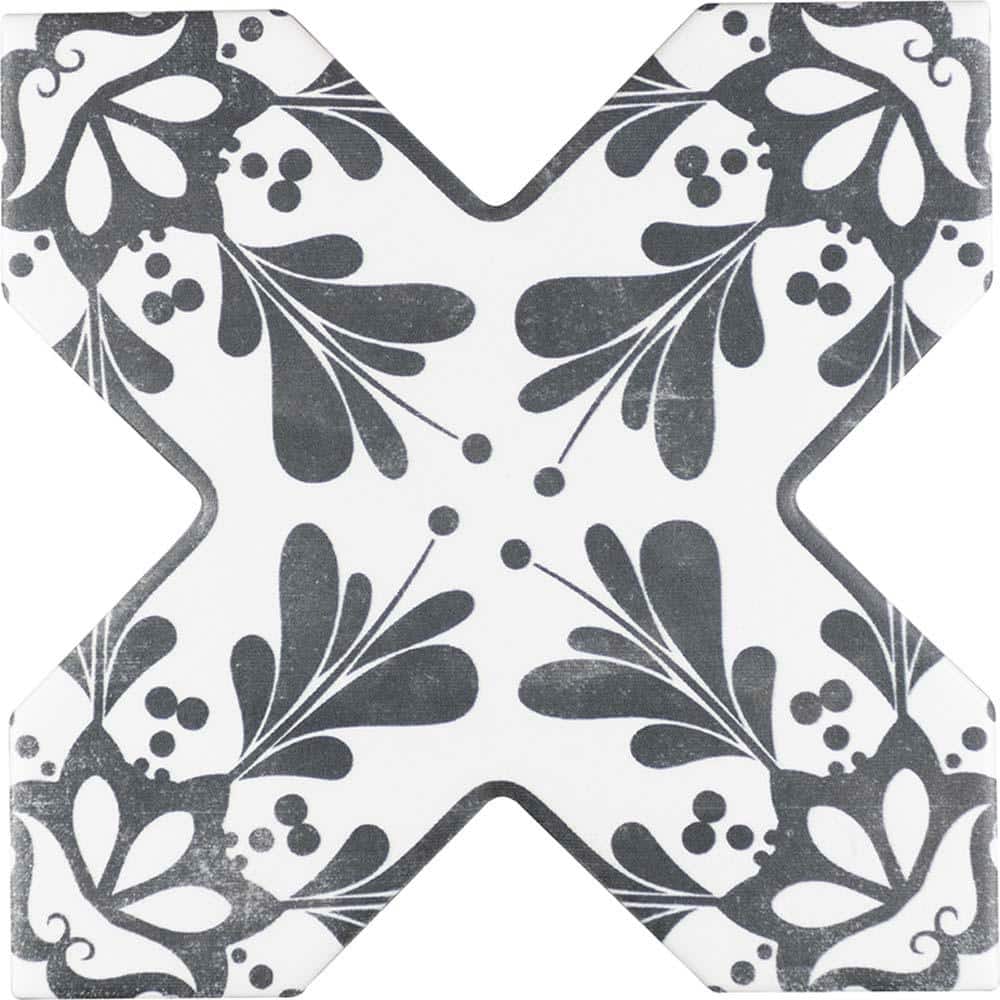 Siena 5.35'' Matte Gray and White Ceramic Cross Tile