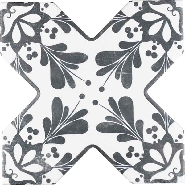 Siena Gray 5.35 in. x 5.35 in. Matte Ceramic Cross-Shaped Deco Wall and Floor Tile (5.37 sq. ft./case) (27-pack)