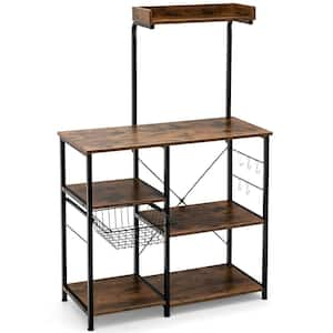 Tribesigns Way to Origin Bachel Rustic Brown 5-Tier Kitchen Bakers Racks with Hooks and Hutch, Balcony Plant Stand, Office Display Organization.