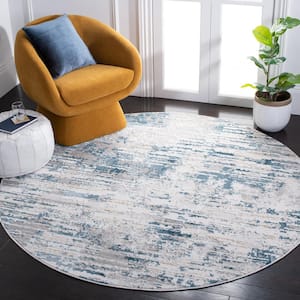 Vogue Cream/Teal 7 ft. x 7 ft. Round Distressed Striped Area Rug