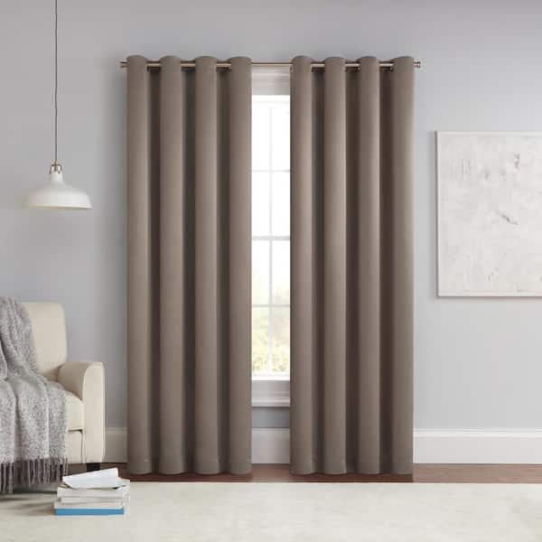 Eclipse Thermapanel Mushroom Solid Polyester 54 in. W x 84 in. L Grommet Room Darkening Curtain