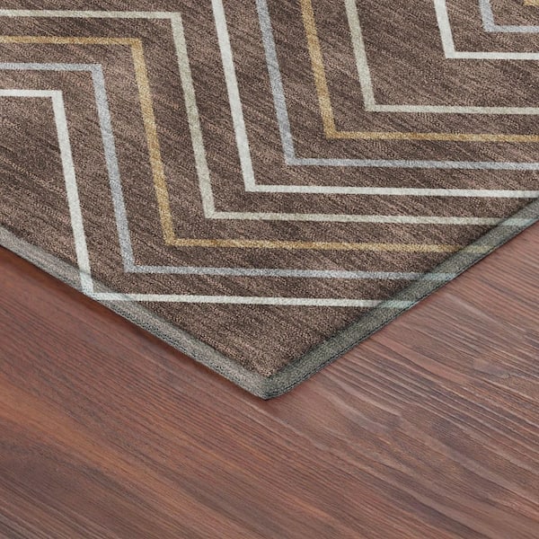 Mayfield Premium Machine Washable Abstract AMF2391 Brown 8 ft. x 10 ft. Area Rug
