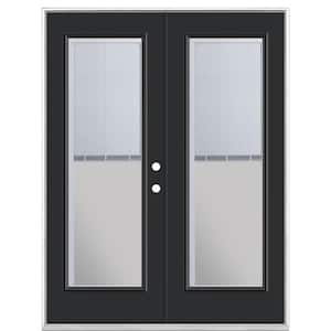 60 in. x 80 in. Jet Black Steel Prehung Left-Hand Inswing Mini Blind Patio Door without Brickmold