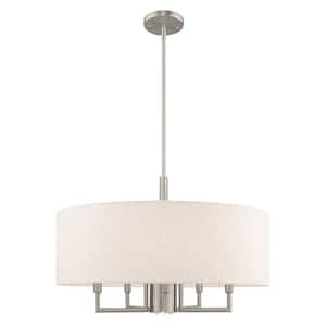 Somerhill 6-Light Brushed Nickel Pendant Chandelier with Oatmeal Fabric Shade