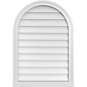 24 in. x 34 in. Round Top Surface Mount PVC Gable Vent: Decorative with Brickmould Sill Frame