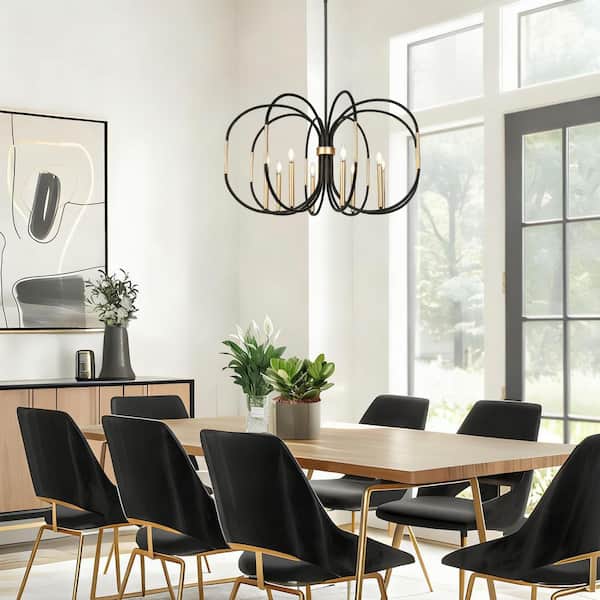 Zevni Traditional 37.8 in. W 8-Light Black Chandelier, Modern Dark