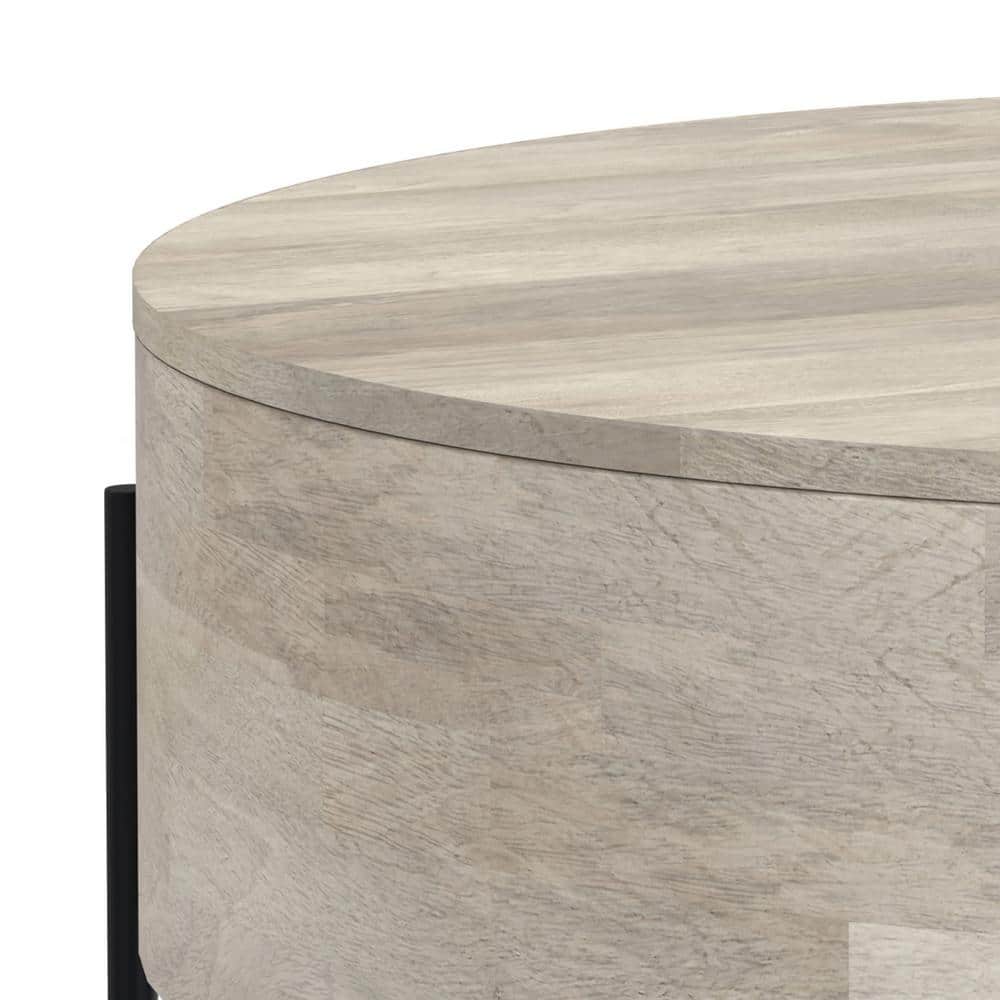 Rayburn White Wash Mango Wood and Metal Round Coffee Table