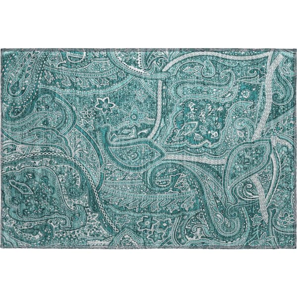 Mayfield Premium Machine Washable Indoor/Outdoor Geometric AMF623 Teal 1 ft. 8 in. x 2 ft. 6 in. Area Rug
