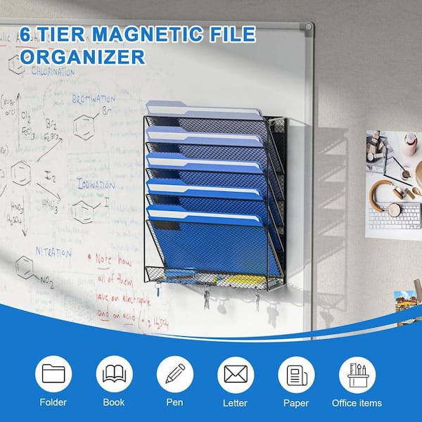 6-Tier Magnetic Wall Hanging Magazine Rack, Metal Paper Folder