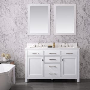 Jasper 54 in. W x 22 in. D Bath Vanity in White with Engineered Stone Vanity Top in Carrara White with White Sinks