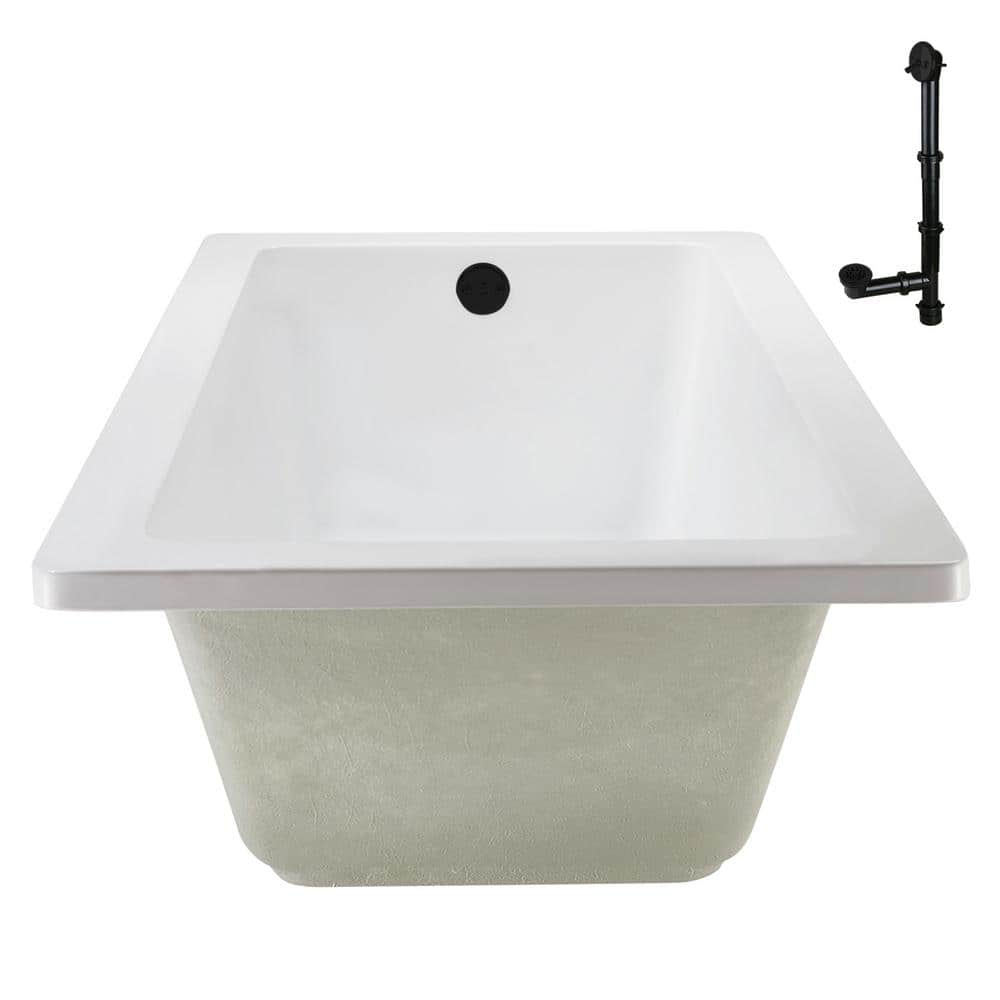 66" x 34" Glossy White Acrylic Soaking Drop-In Bathtub with Matte Black Trim